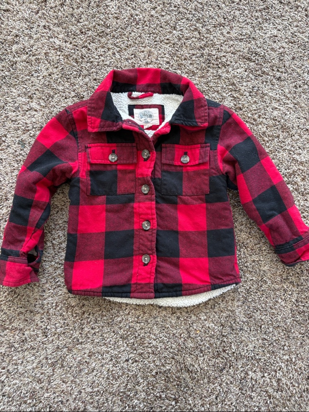 Cabela's Red and Black Buffalo Plaid Sherpa-Lined Kids Jacket